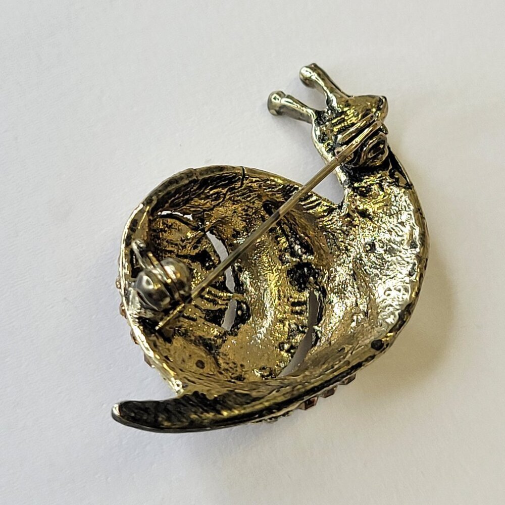 Brown Rhinestone Snail Brooch Pin - Picture 4 of 8